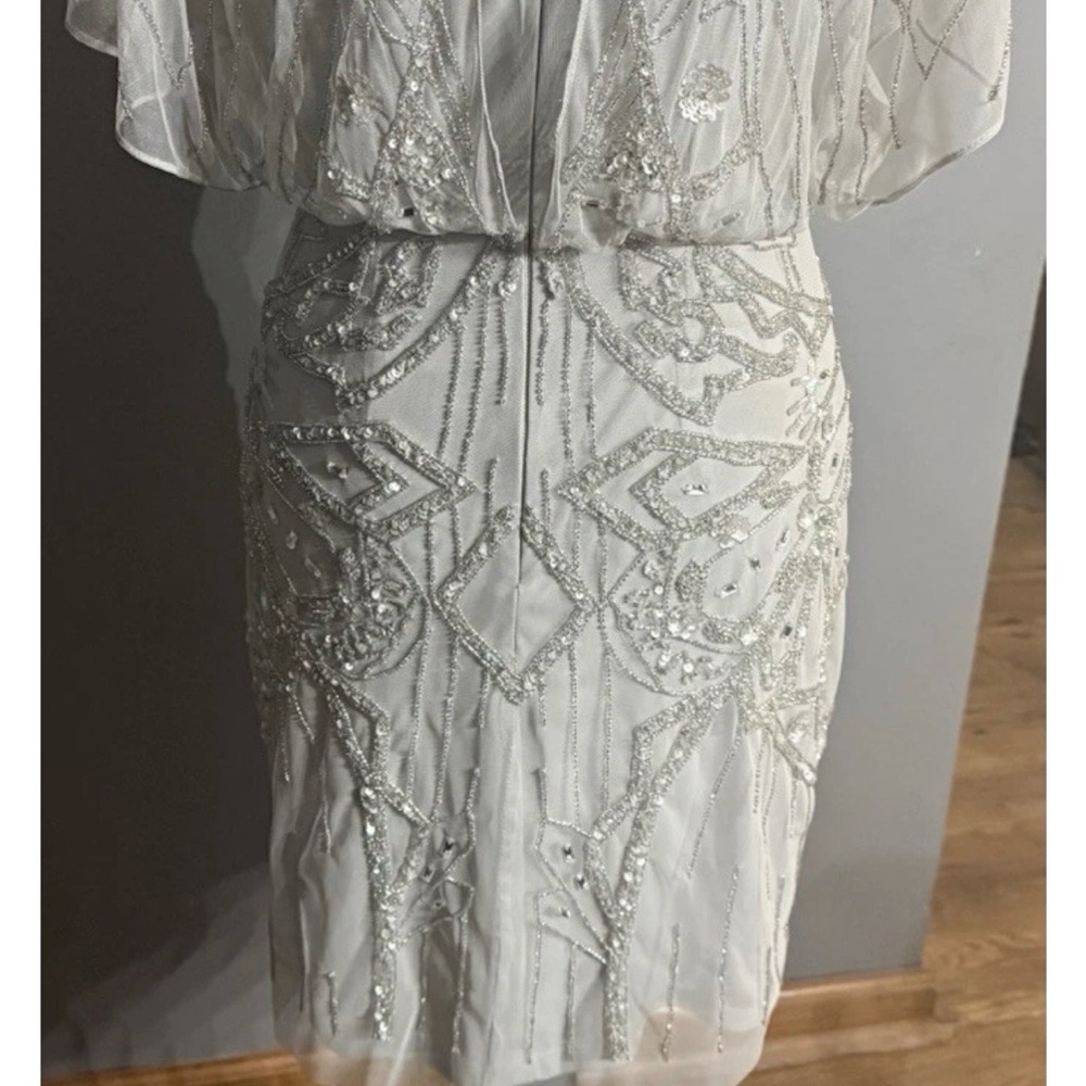 Aidan Mattox Art Deco Beaded Cocktail Dress Silver Gatsby - Picture 5 of 11